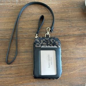 Kate Spade Chelsea Leopard Print Card Case ID Zip Lanyard Black Gold